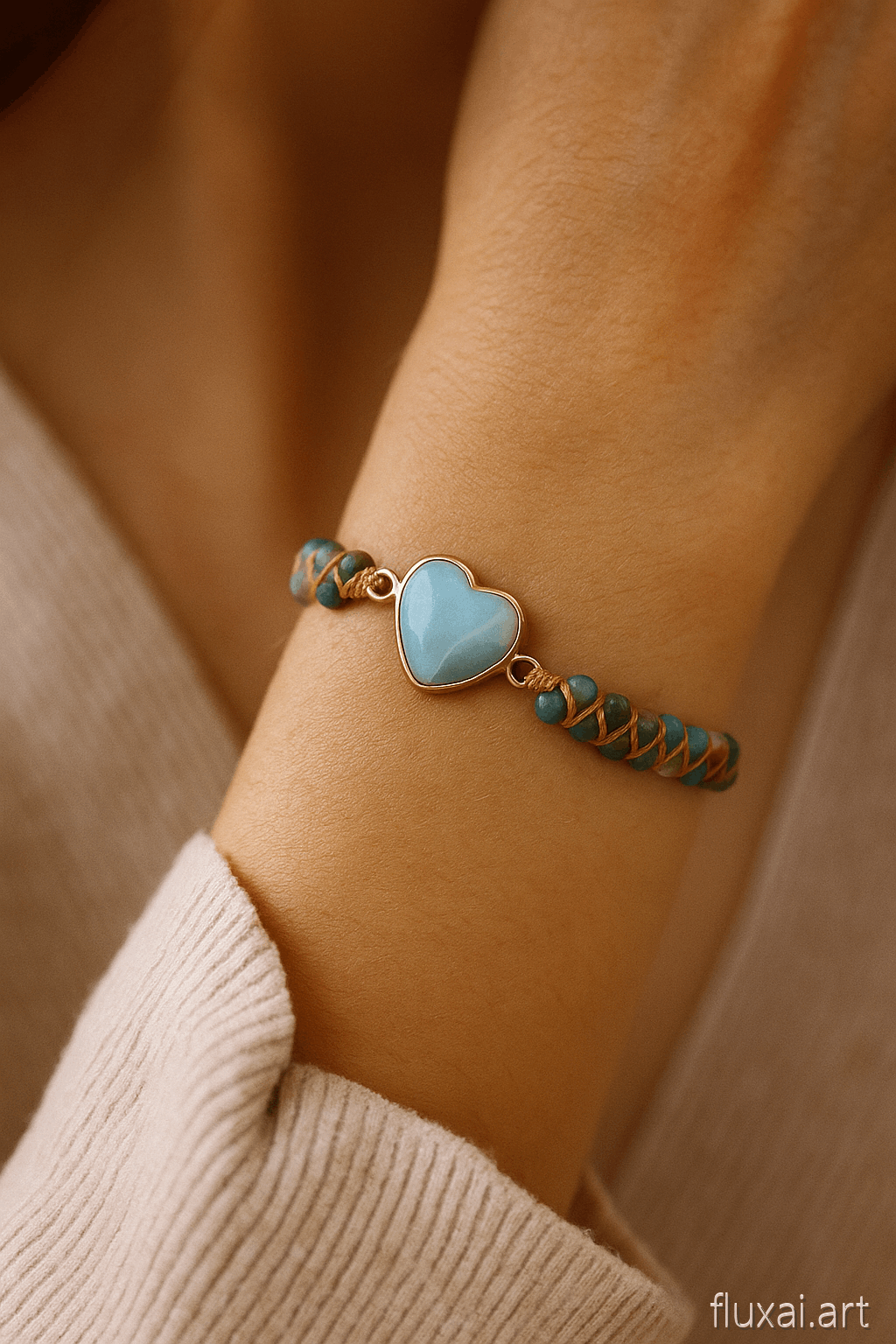 Amazonite Heart Charm Macrame Bracelet