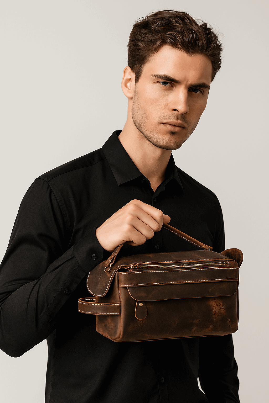 Genuine Leather Retro Wash Bag