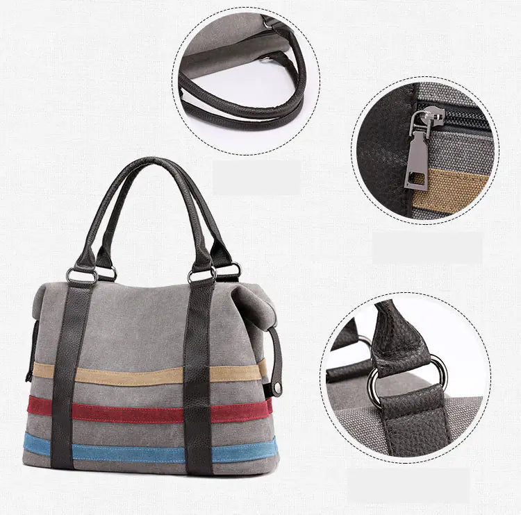 Striped Canvas Tote Bag for Travel and Everyday Use