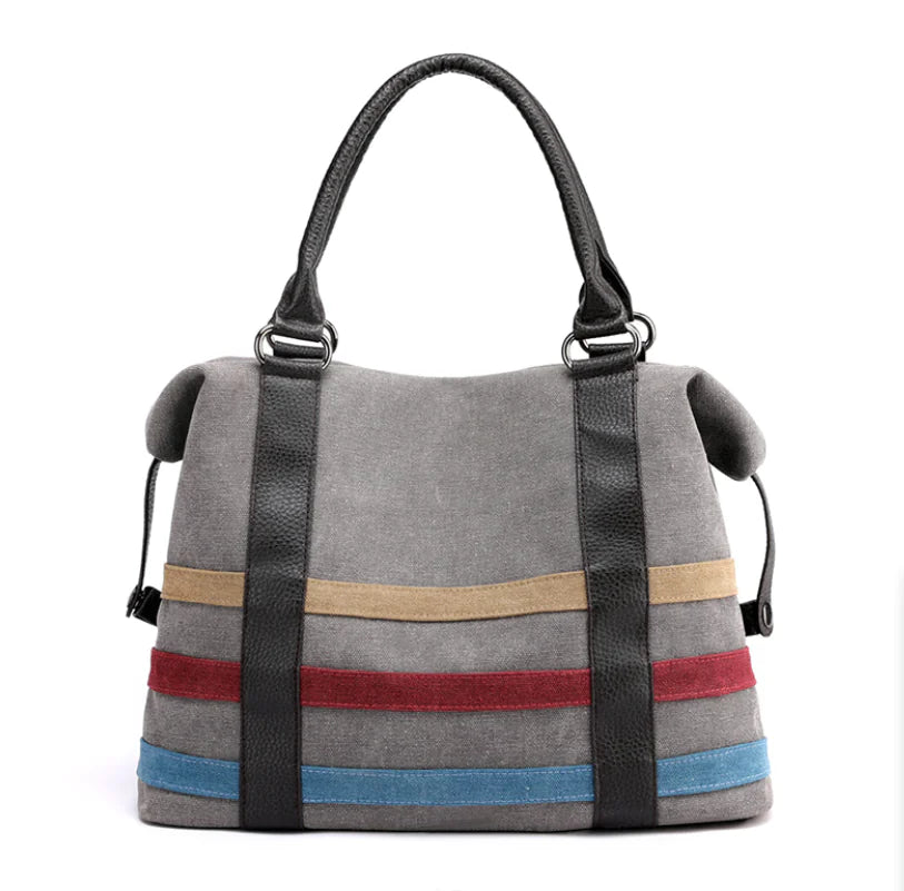 Striped Canvas Tote Bag for Travel and Everyday Use