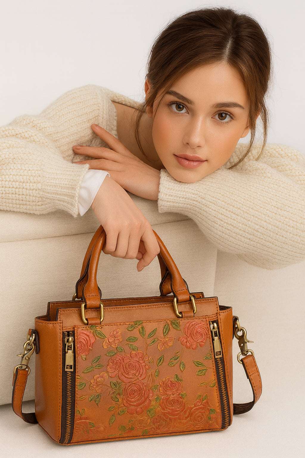 Genuine Leather Bag - Embossed Tote & Shoulder Bag