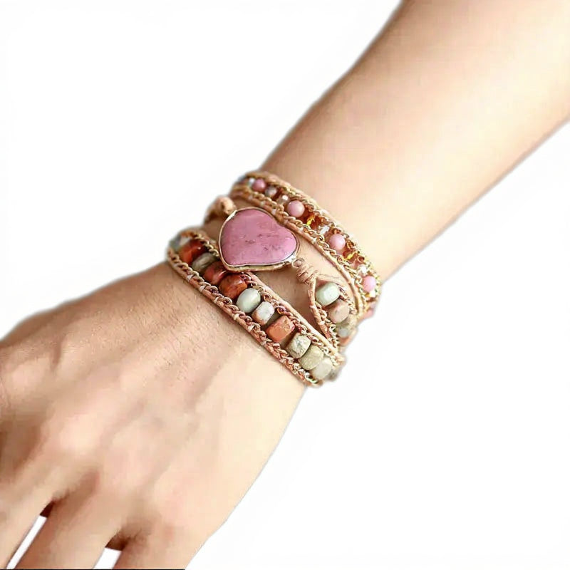 Rhodonite Heart Wrap Bracelet