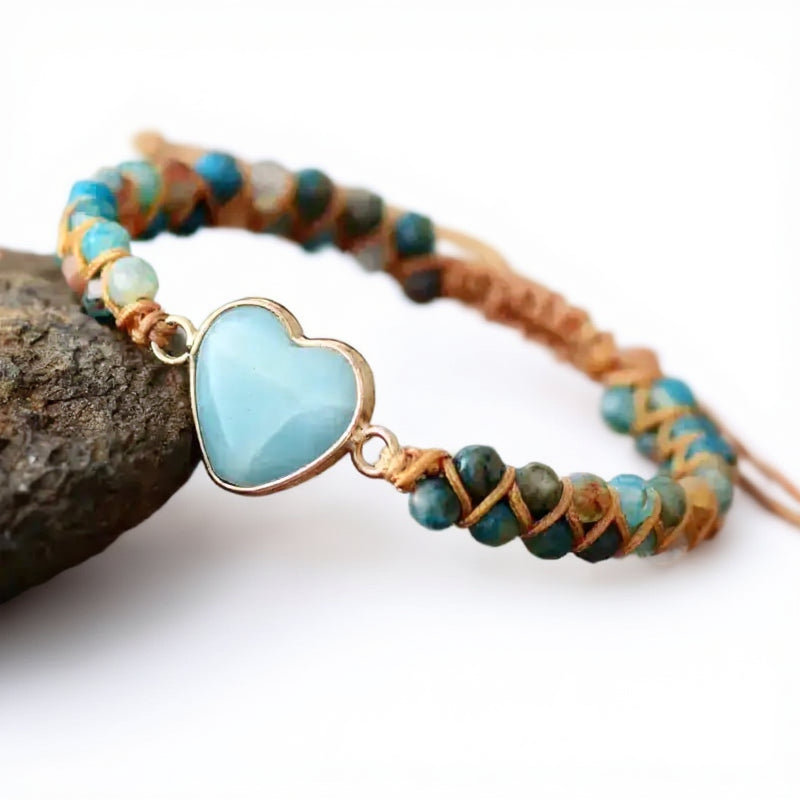 Amazonite Heart Charm Macrame Bracelet