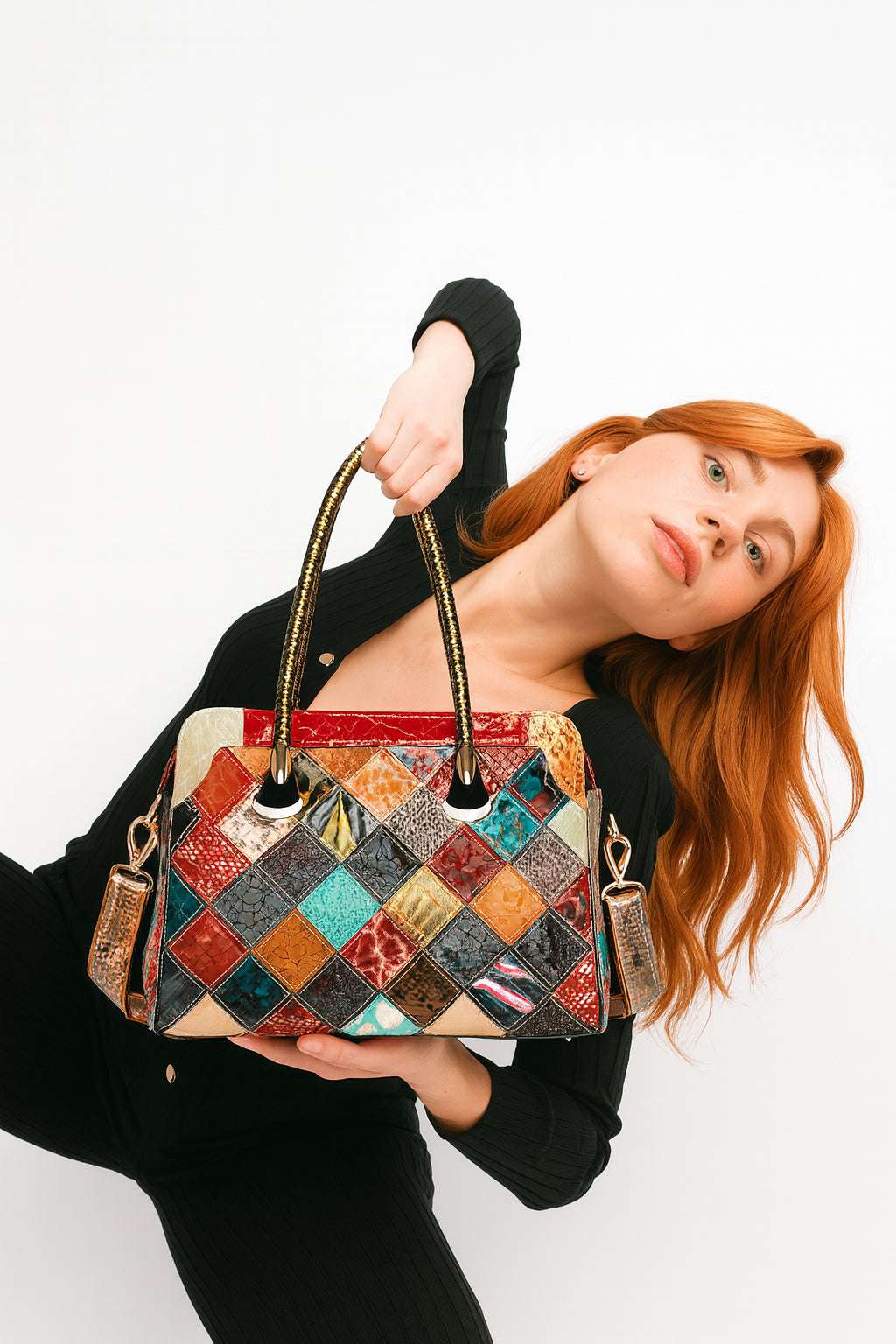 Genuine Leather Patchwork Crossbody Bag