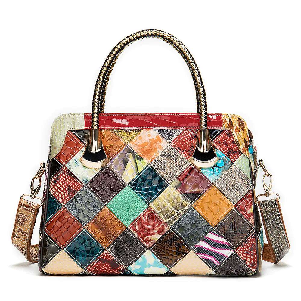 Genuine Leather Patchwork Crossbody Bag