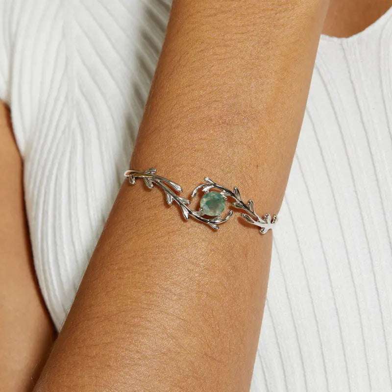 Sterling Silver Moss Agate Bracelet