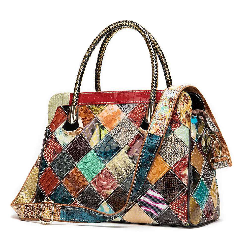 Genuine Leather Patchwork Crossbody Bag