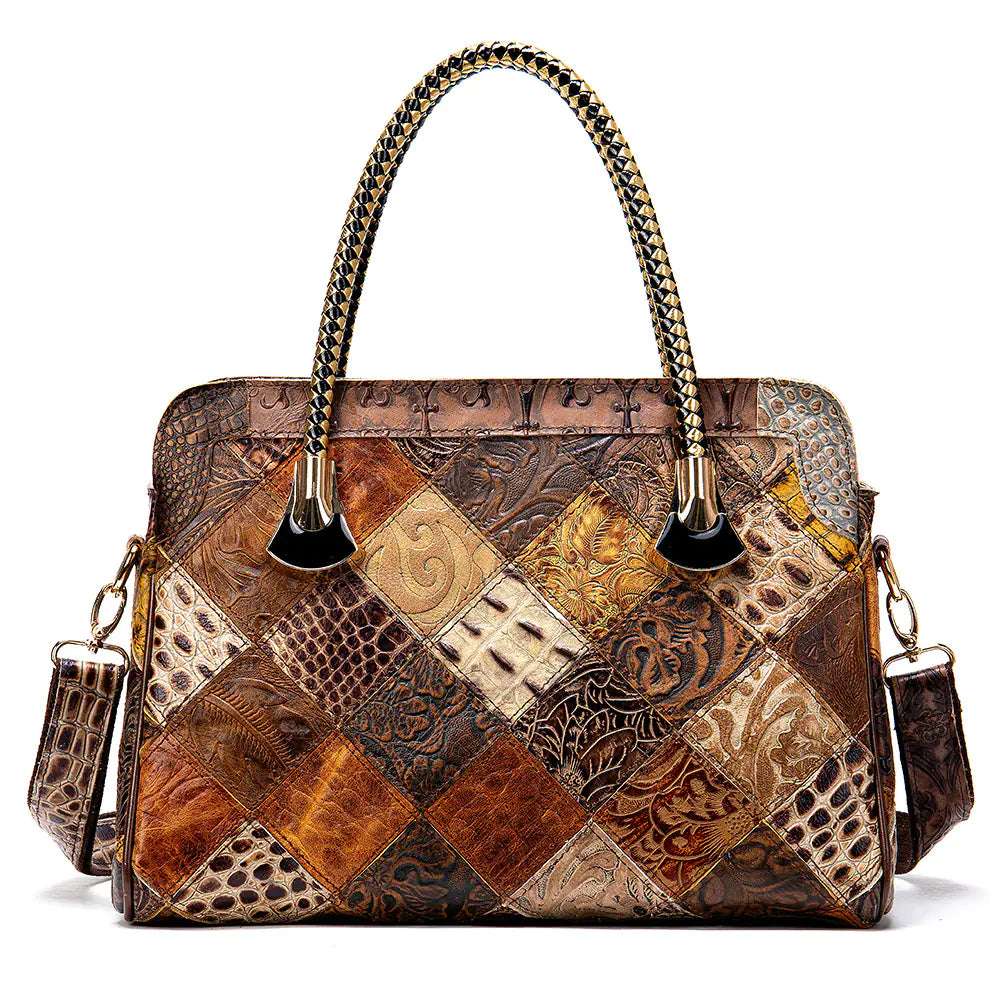 Genuine Leather Patchwork Crossbody Bag