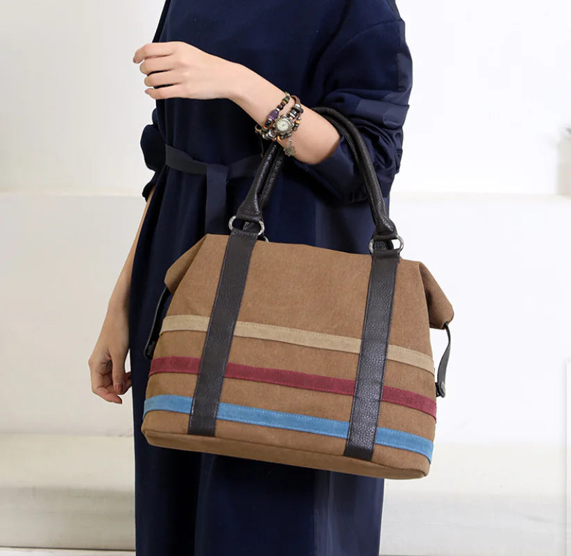 Striped Canvas Tote Bag for Travel and Everyday Use