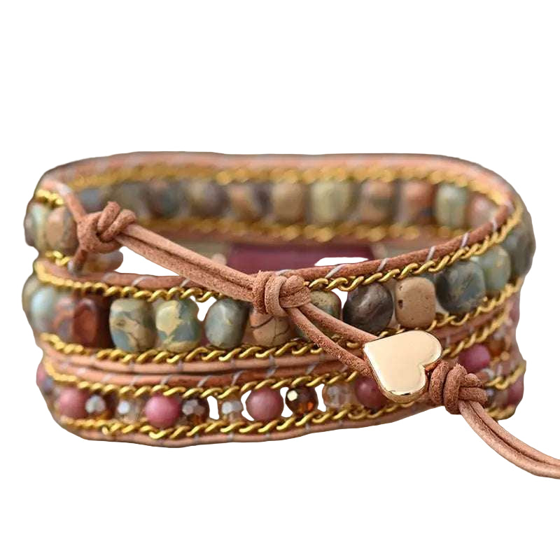 Rhodonite Heart Wrap Bracelet