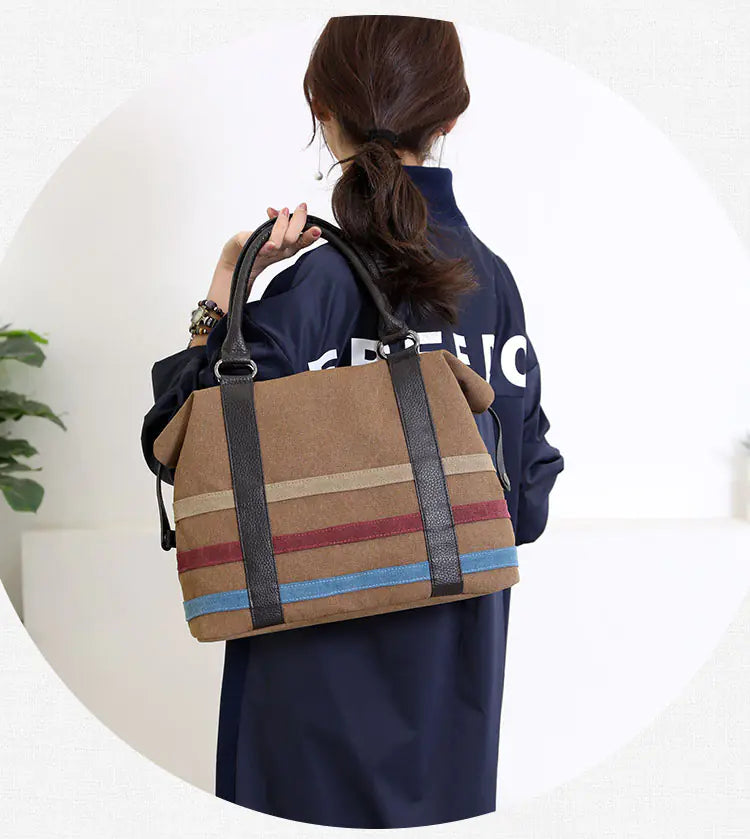 Striped Canvas Tote Bag for Travel and Everyday Use
