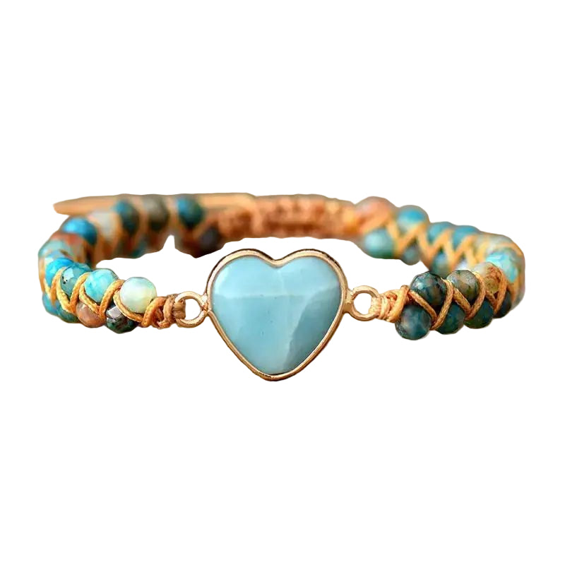 Amazonite Heart Charm Macrame Bracelet