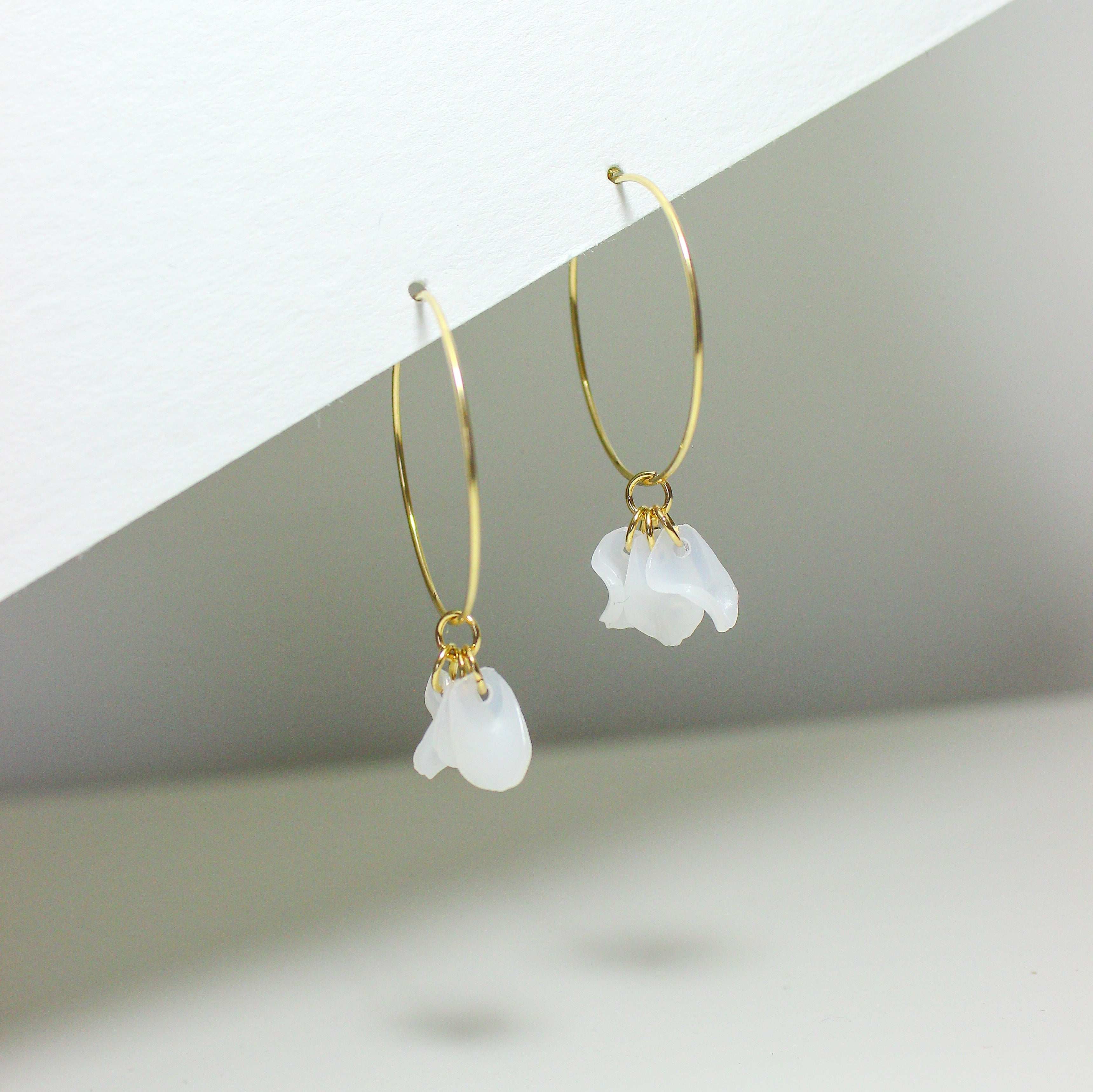 14k Gold Emma White Hoops