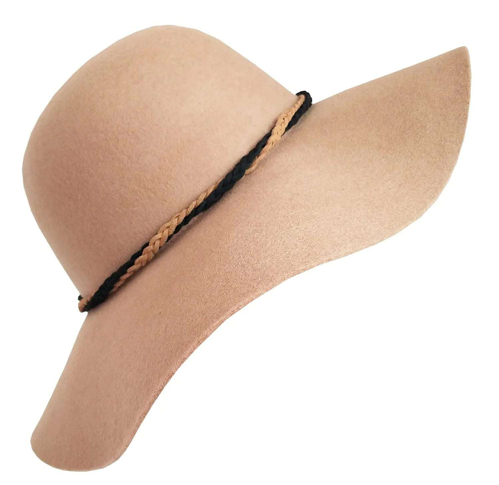 ASSQI Wide Brimmed 100% Wool Floppy Felt Hat Vintage Women Trilby Hats Beige