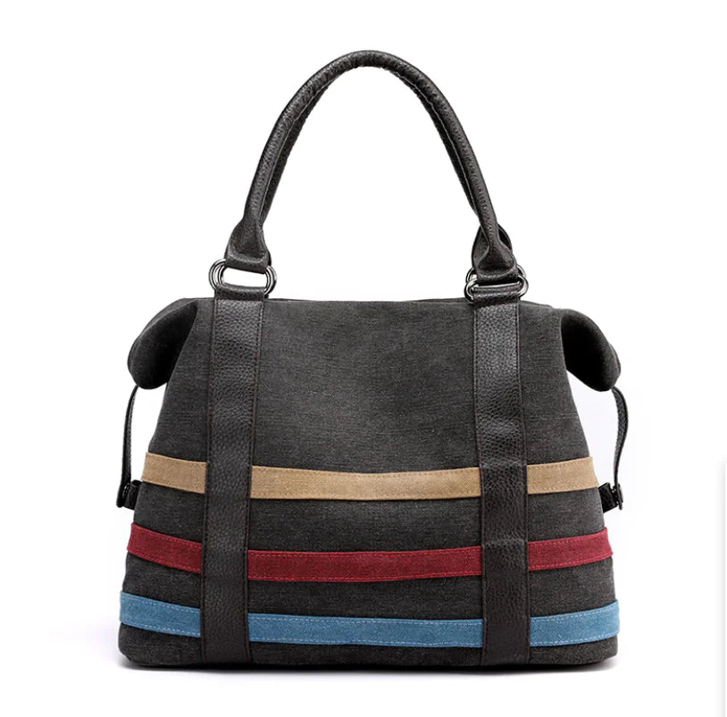 Striped Canvas Tote Bag for Travel and Everyday Use