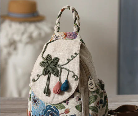 Floral Backpack with Multiple Compartments