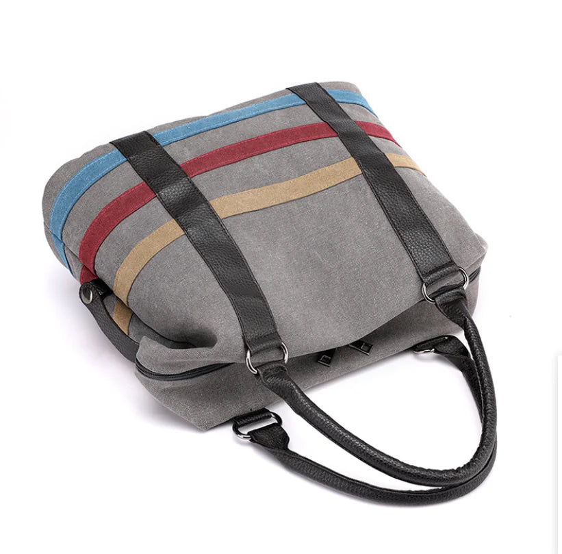 Striped Canvas Tote Bag for Travel and Everyday Use