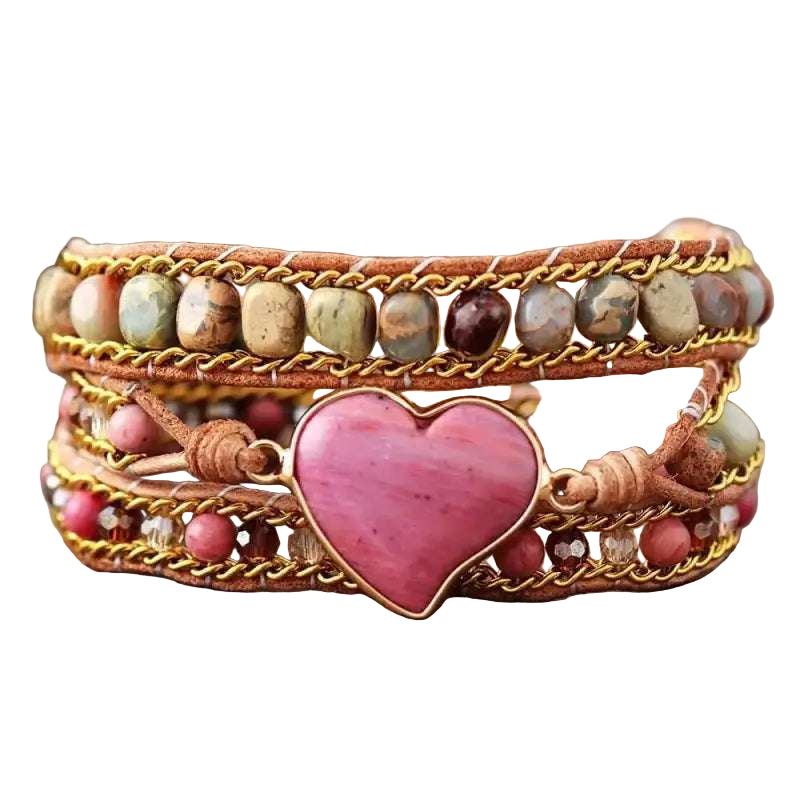 Rhodonite Heart Wrap Bracelet