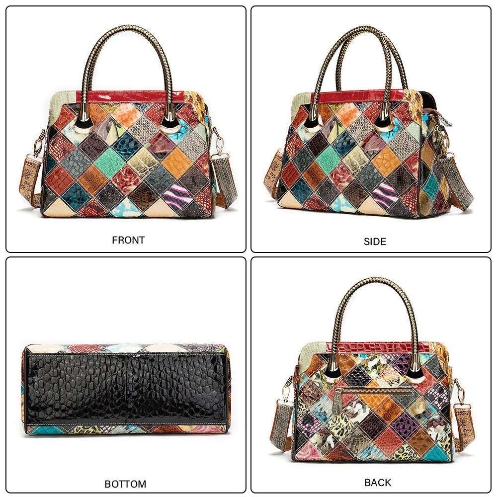 Genuine Leather Patchwork Crossbody Bag